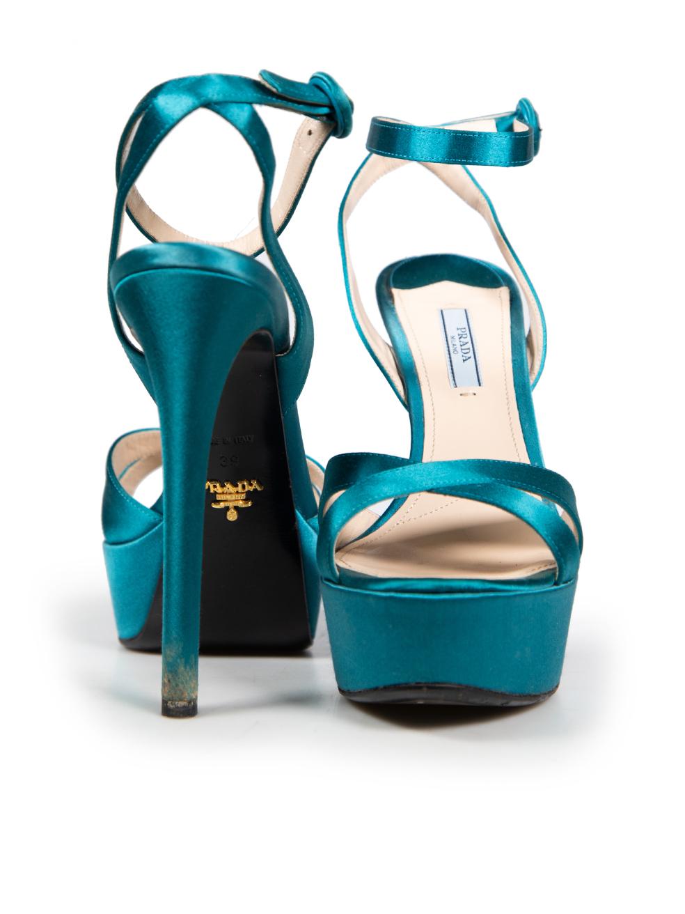 Blue Prada Turquoise Satin Heeled Sandals Size IT 39