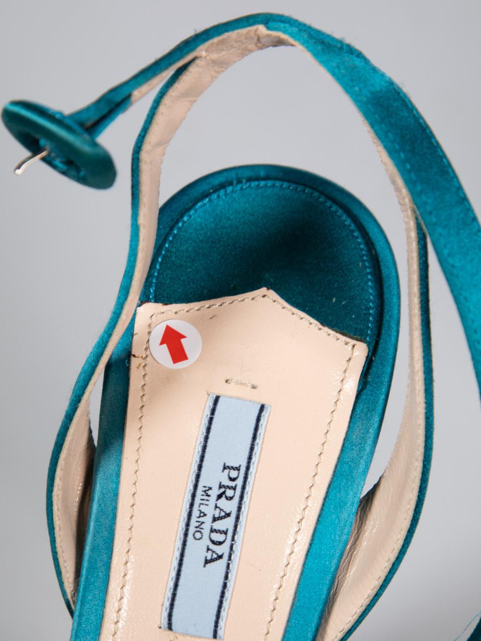 Prada Turquoise Satin Heeled Sandals Size IT 39 2