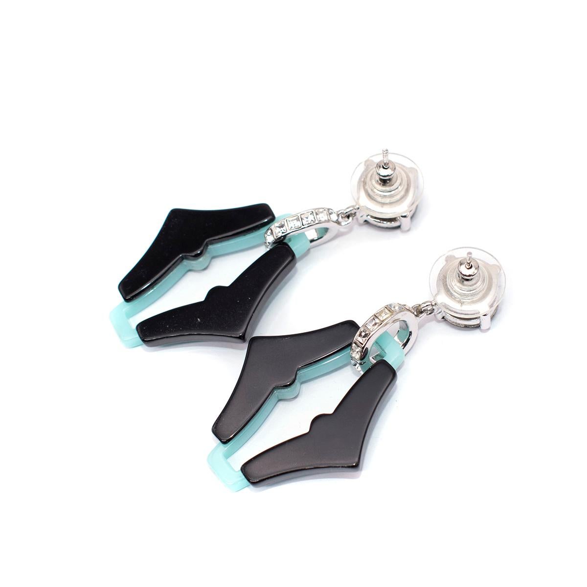 Prada Turquoise Sculpted Acetate & Crystal Drop Earrings In New Condition In London, GB