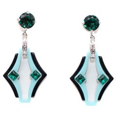 Prada Turquoise Sculpted Acetate & Crystal Drop Earrings