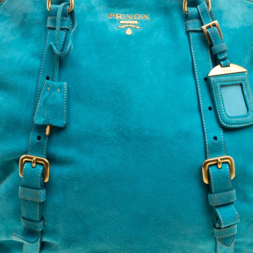 Prada Turquoise Suede New Look Tote 5