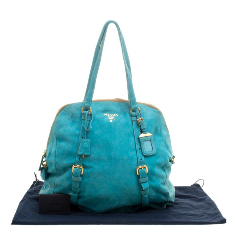 Prada Turquoise Suede New Look Tote 6