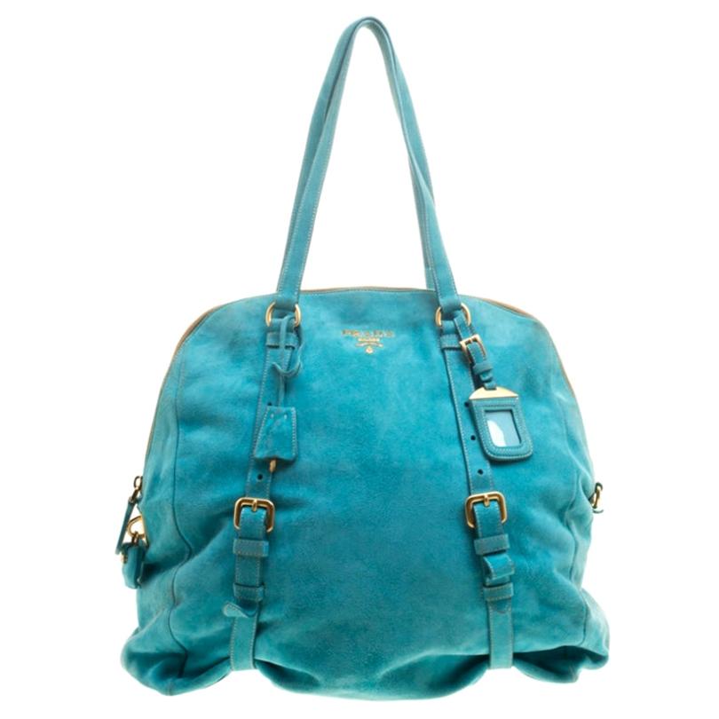 Prada Turquoise Suede New Look Tote