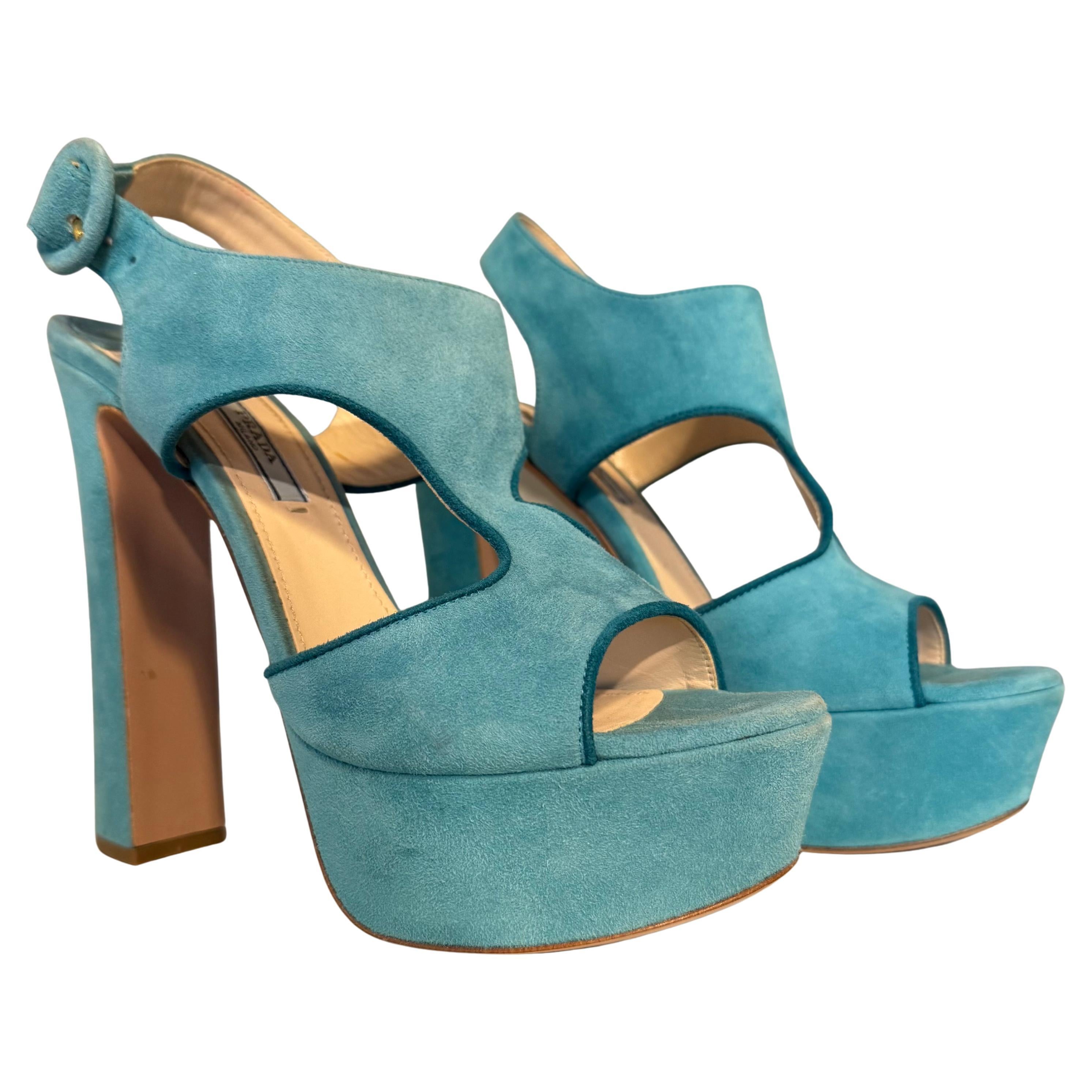 Prada Sandales en daim turquoise IT 37