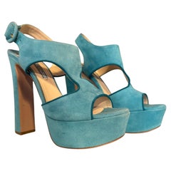 Prada Turquoise Suede Sandals IT 37