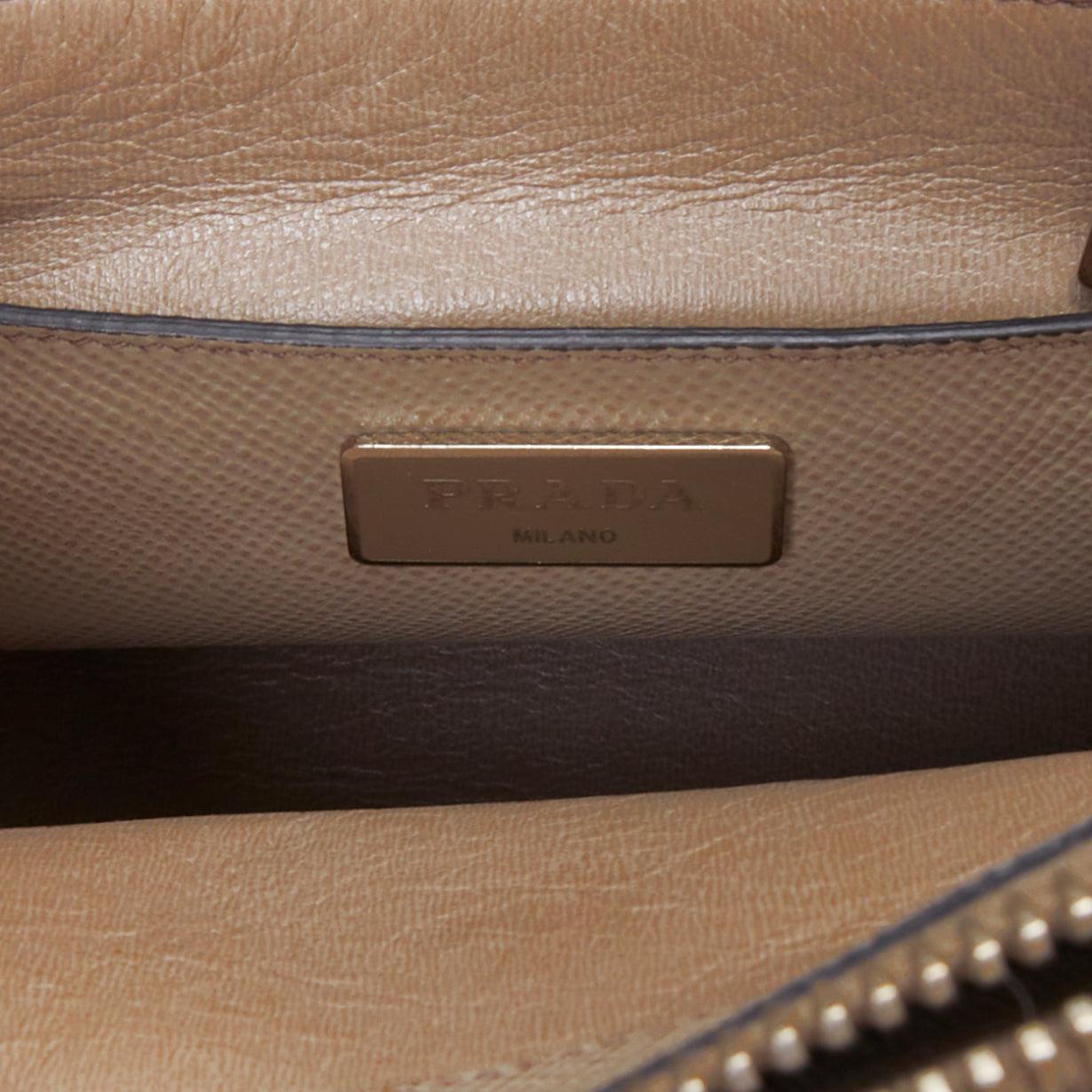 PRADA Twin beige saffiano leather trangle logo top handle tote bag For Sale 5