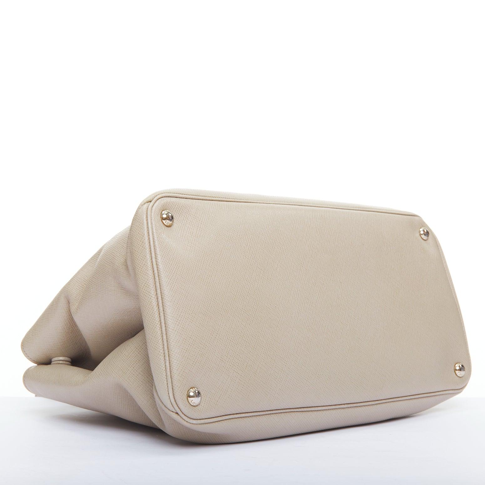 PRADA Twin beige saffiano leather trangle logo top handle tote bag For Sale 1