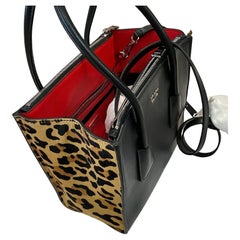 Prada Twin Pocket Tote Black Leather and Leopard Print Pony Hair Side Panels