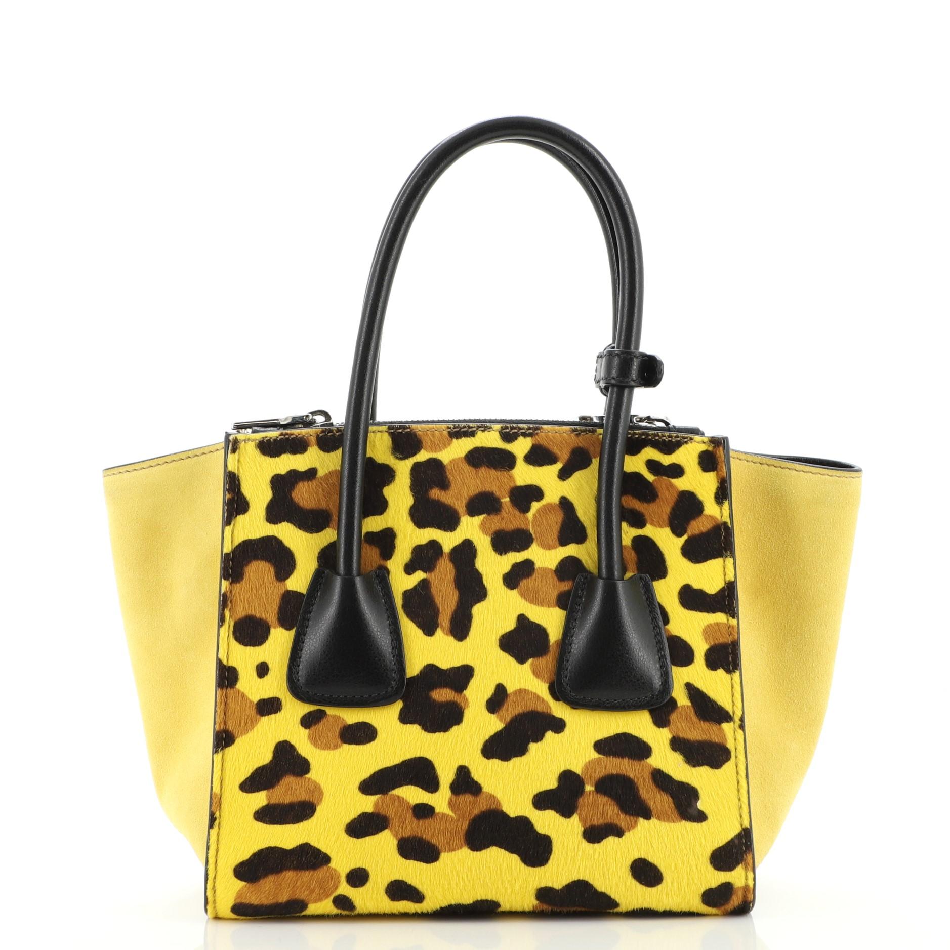 Prada Zweitasche Tote Cavallino Kalbshaar und Wildleder Klein (Gelb)