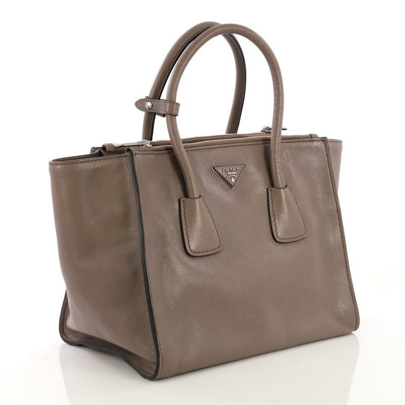 Gray Prada Twin Pocket Tote Glace Calf Medium