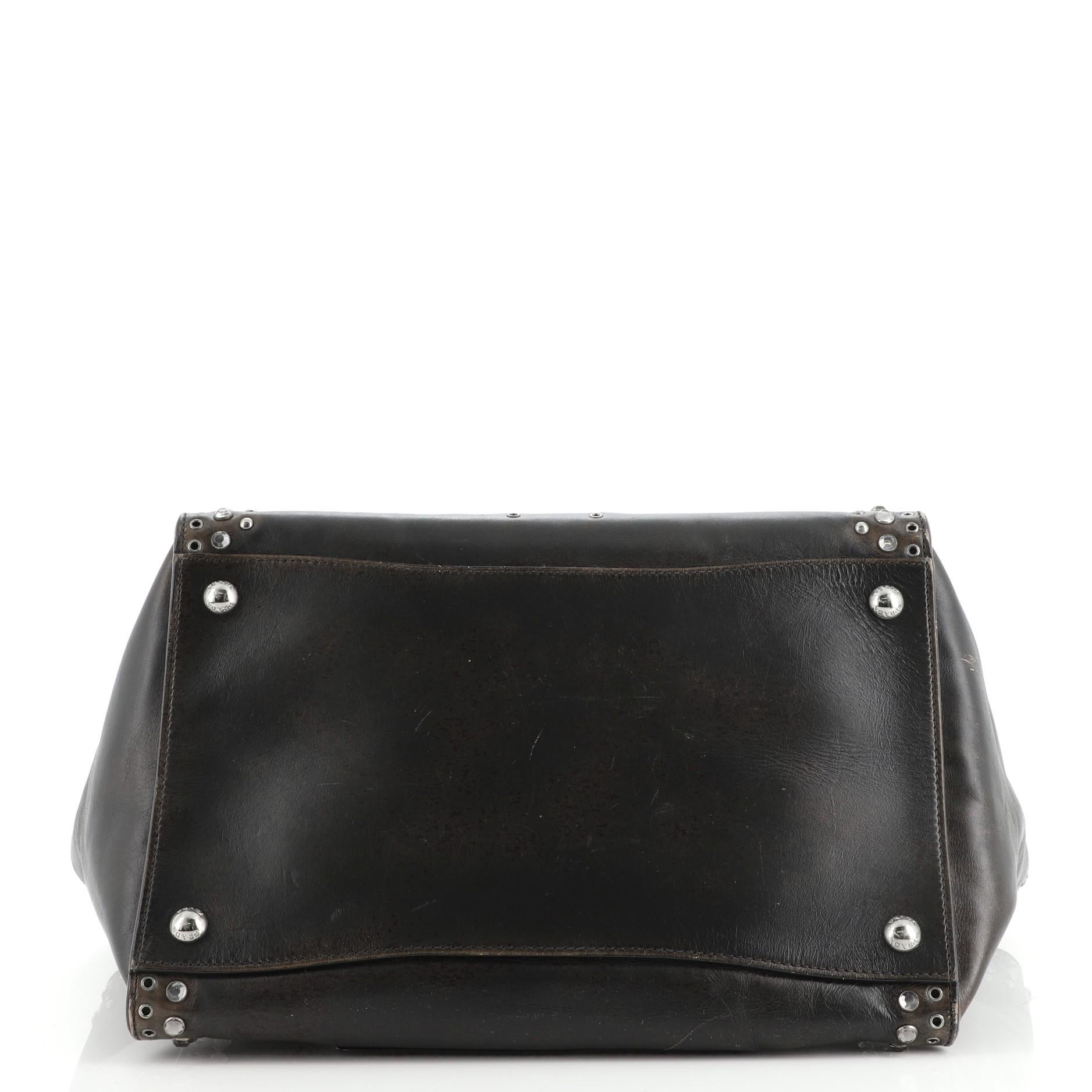Prada Twin Pocket Tote Grommet Embellished Leather Medium In Fair Condition In NY, NY