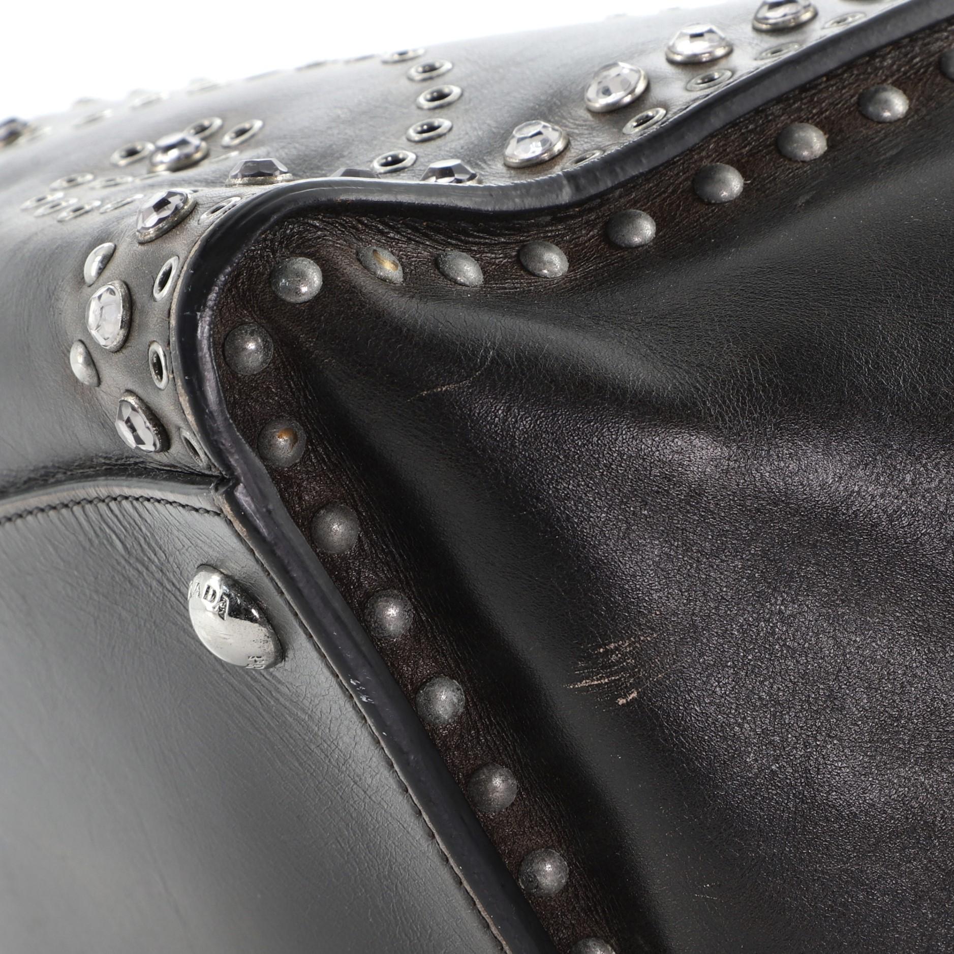 Prada Twin Pocket Tote Grommet Embellished Leather Medium 1