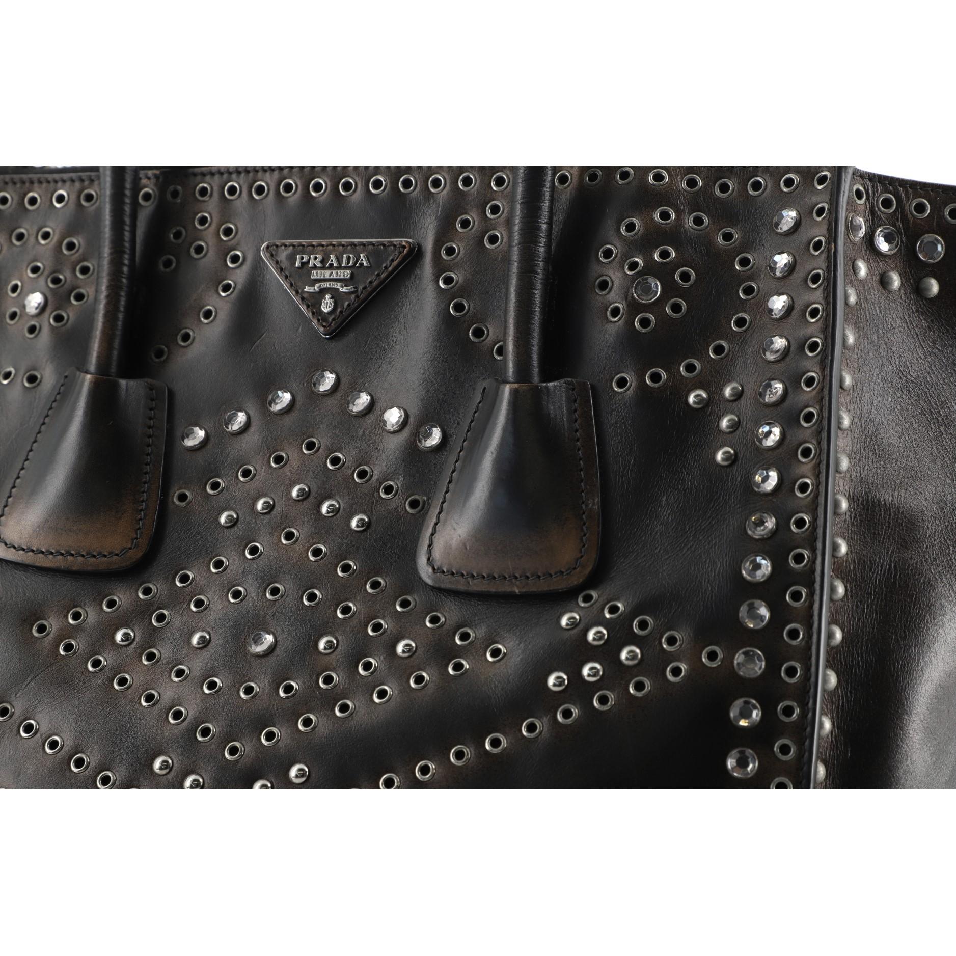 Prada Twin Pocket Tote Grommet Embellished Leather Medium 2