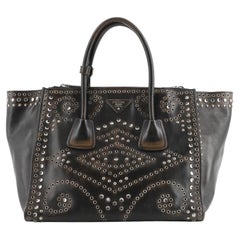 Prada Twin Pocket Tote Grommet Embellished Leather Medium