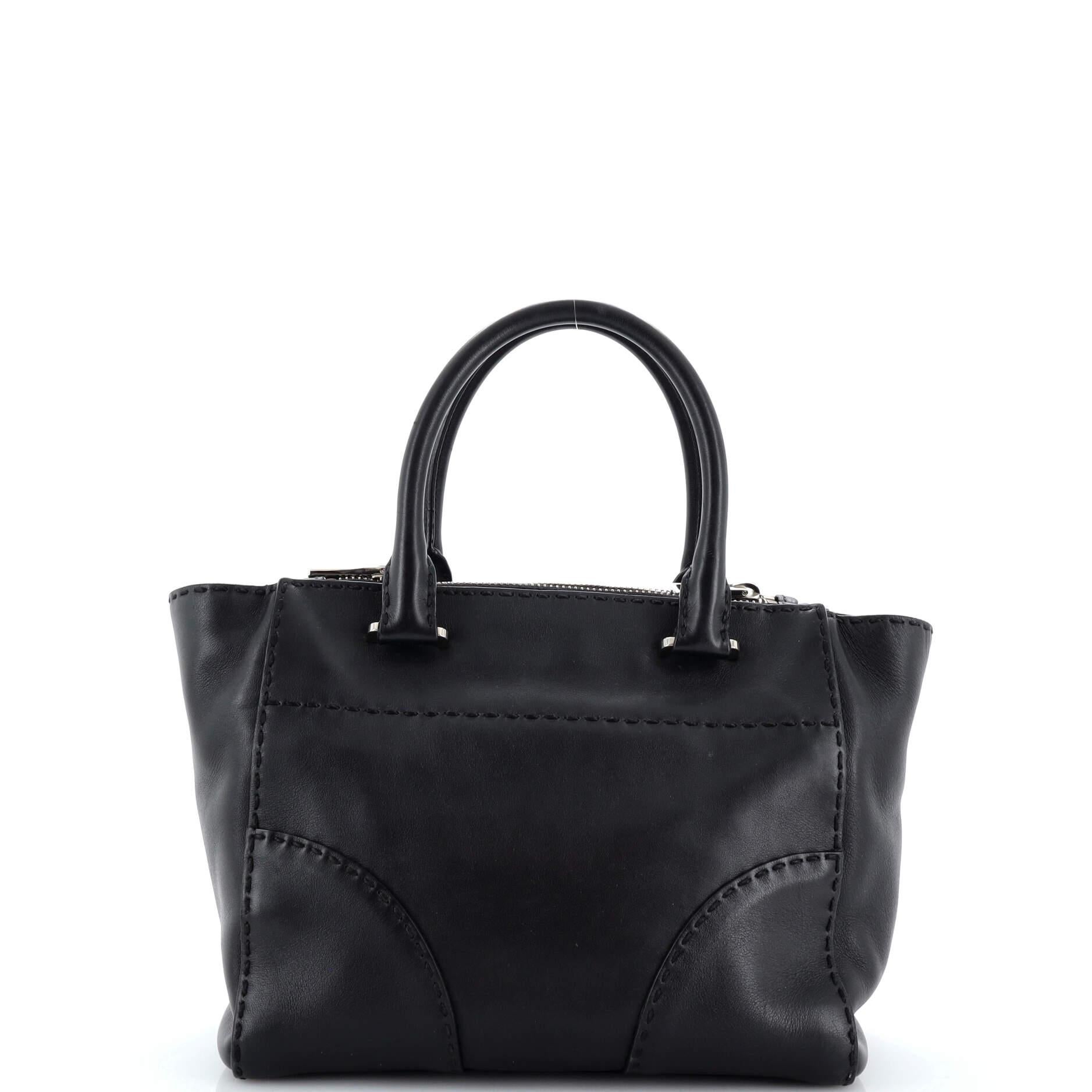Prada Twin Pocket Tote Stitched City Calf Small In Good Condition In NY, NY