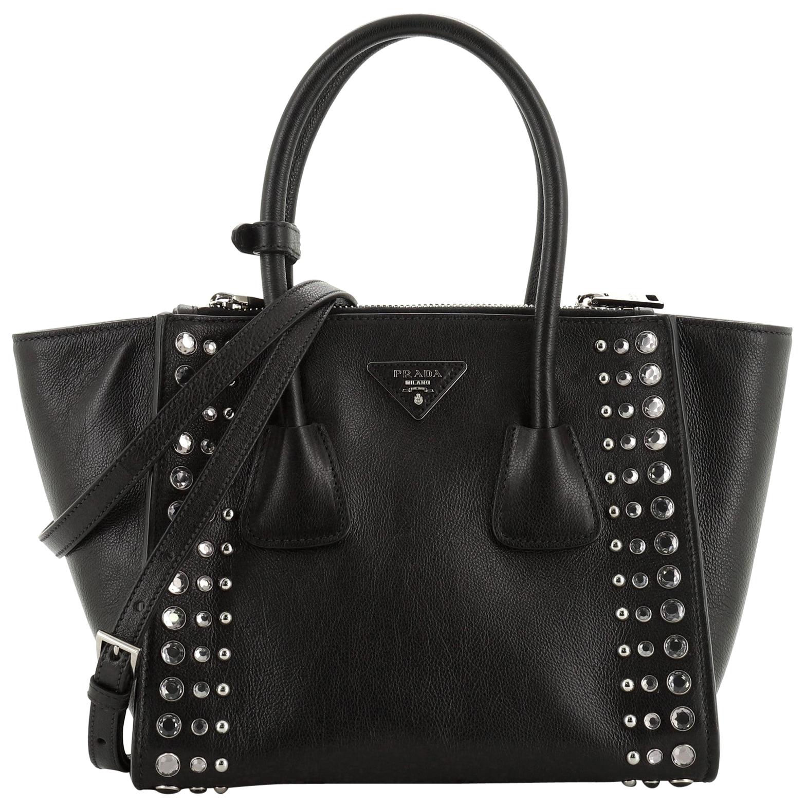 Prada Twin Pocket Tote Studded Leather Small