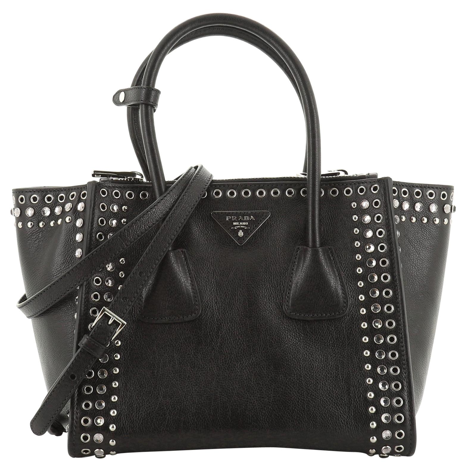 Prada Twin Pocket Tote Studded Leather Small