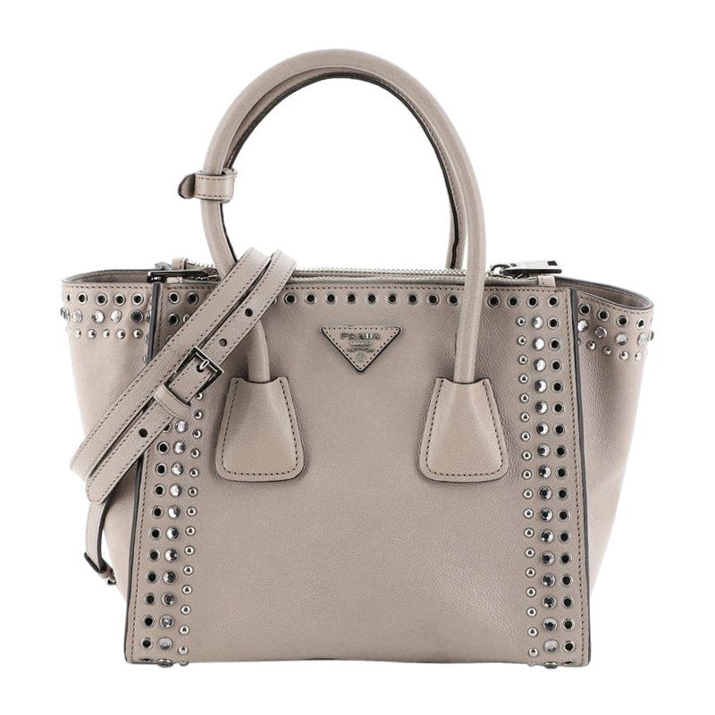 Prada Twin Pocket Tote Studded Leather Small