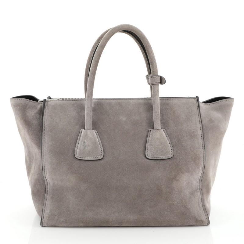 Gray Prada Twin Pocket Tote Suede Medium