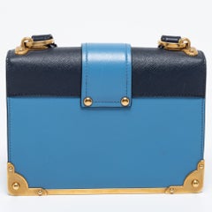 Prada Two Tone Blue Saffiano Leather Cahier Shoulder Bag