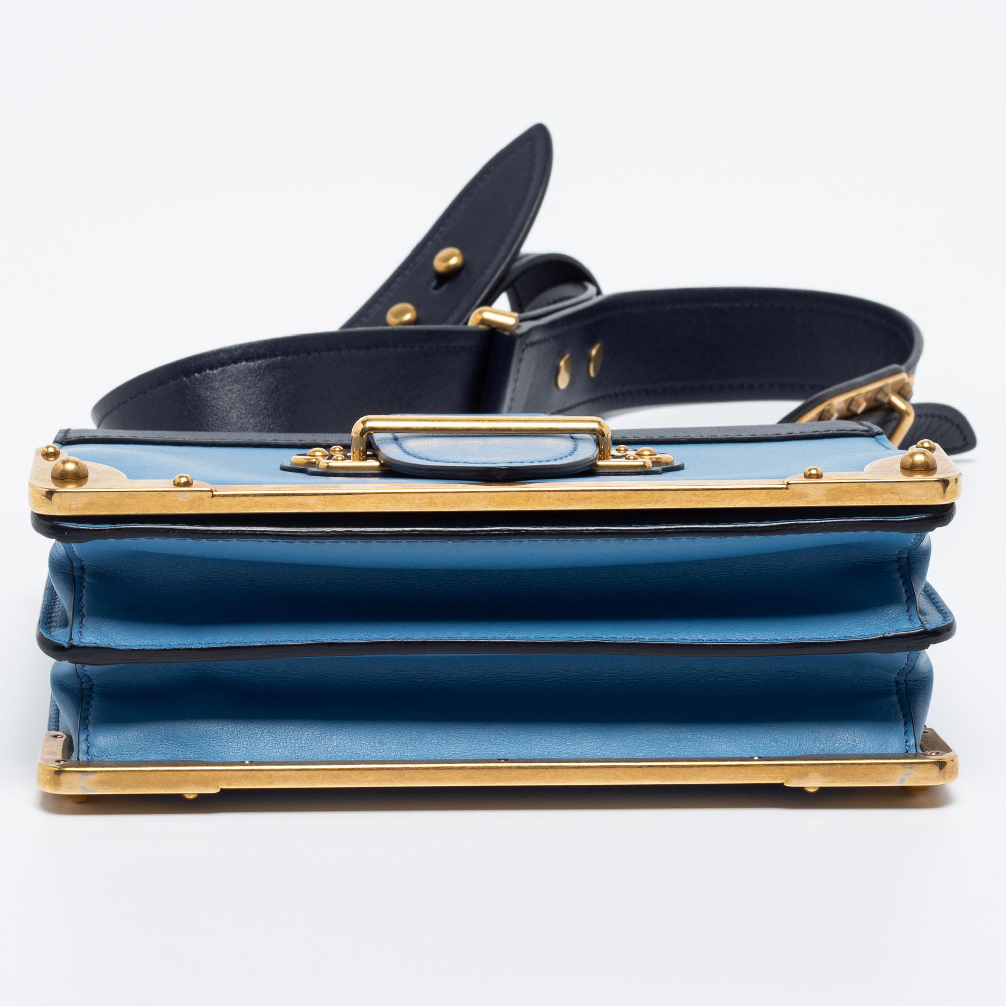 Prada Two Tone Blue Saffiano Leather Cahier Shoulder Bag 1