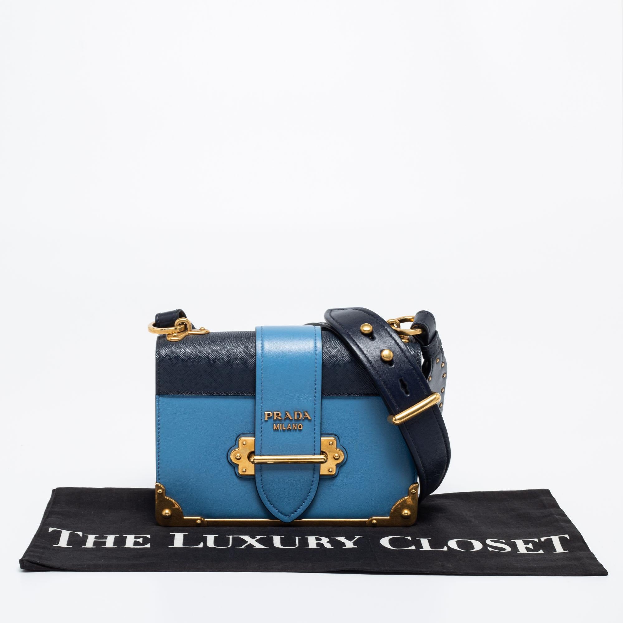 Prada Two Tone Blue Saffiano Leather Cahier Shoulder Bag 2