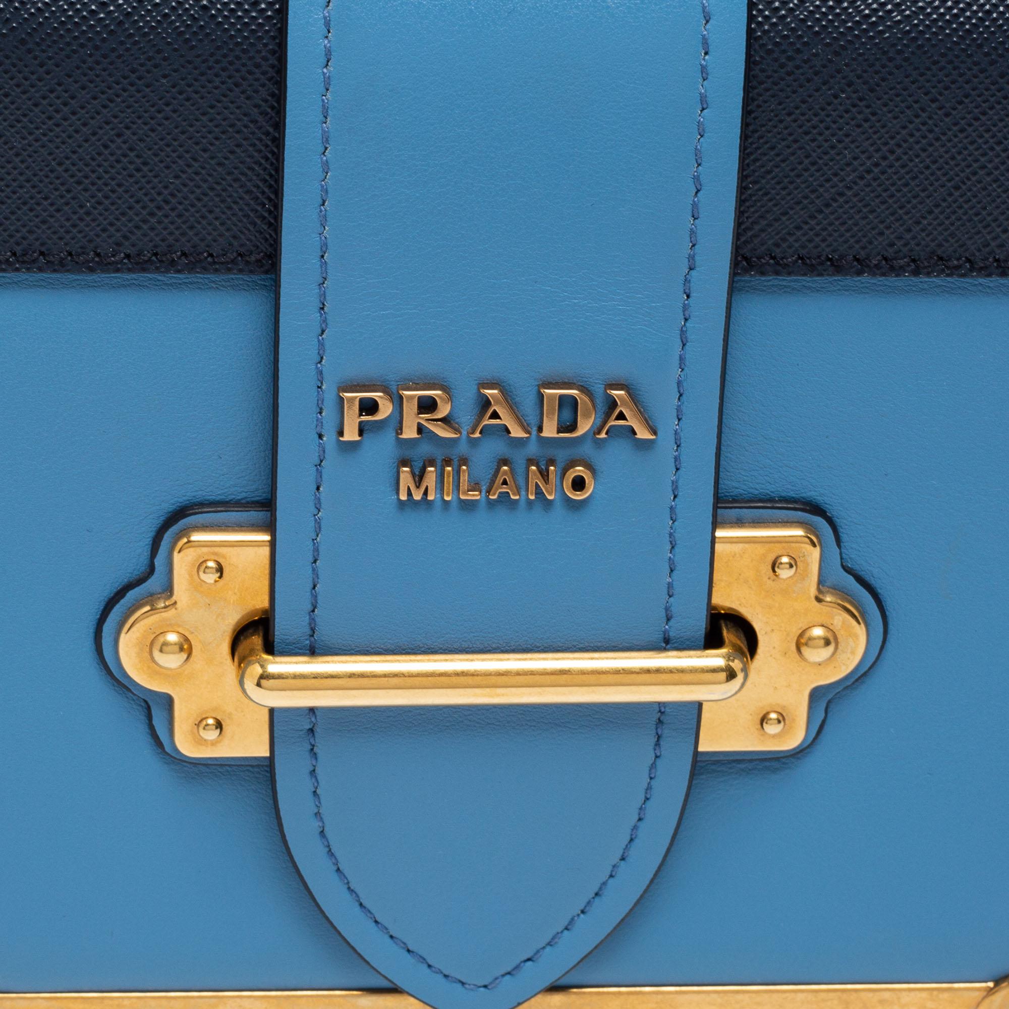 Prada Two Tone Blue Saffiano Leather Cahier Shoulder Bag 3