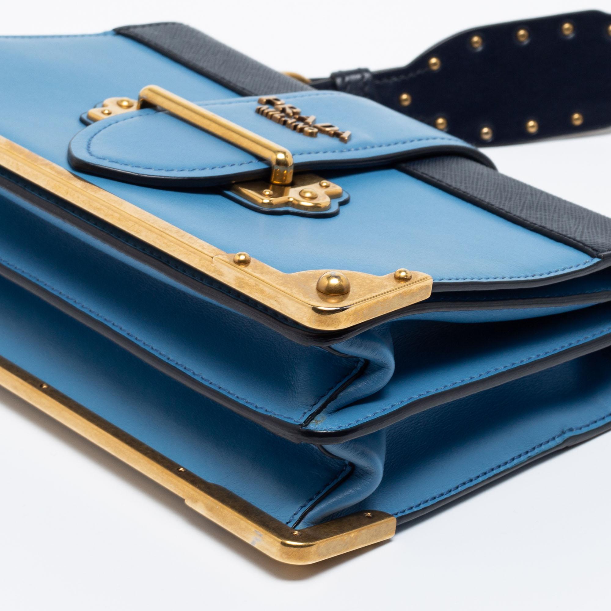 Prada Two Tone Blue Saffiano Leather Cahier Shoulder Bag 1