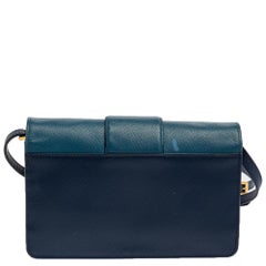 Prada Two Tone Blue Saffiano Leather Flap Crossbody Bag
