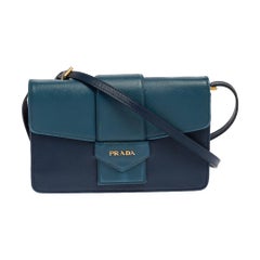 Prada Two Tone Blue Saffiano Leather Flap Crossbody Bag