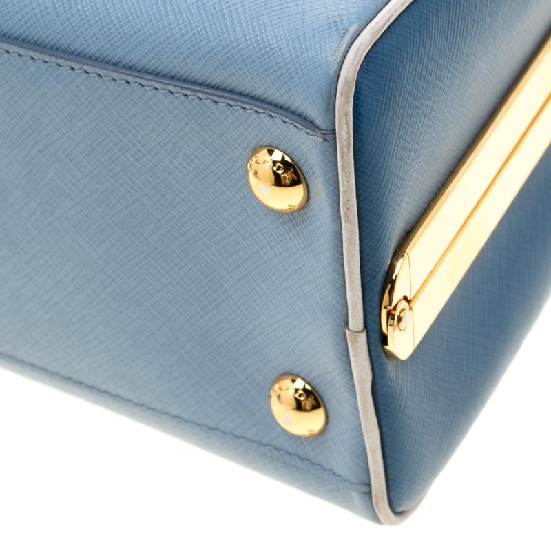 Women's Prada Two Tone Blue Saffiano Leather Frame Top Handle Bag