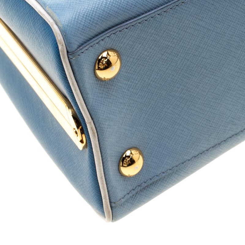 Prada Two Tone Blue Saffiano Leather Frame Top Handle Bag 1