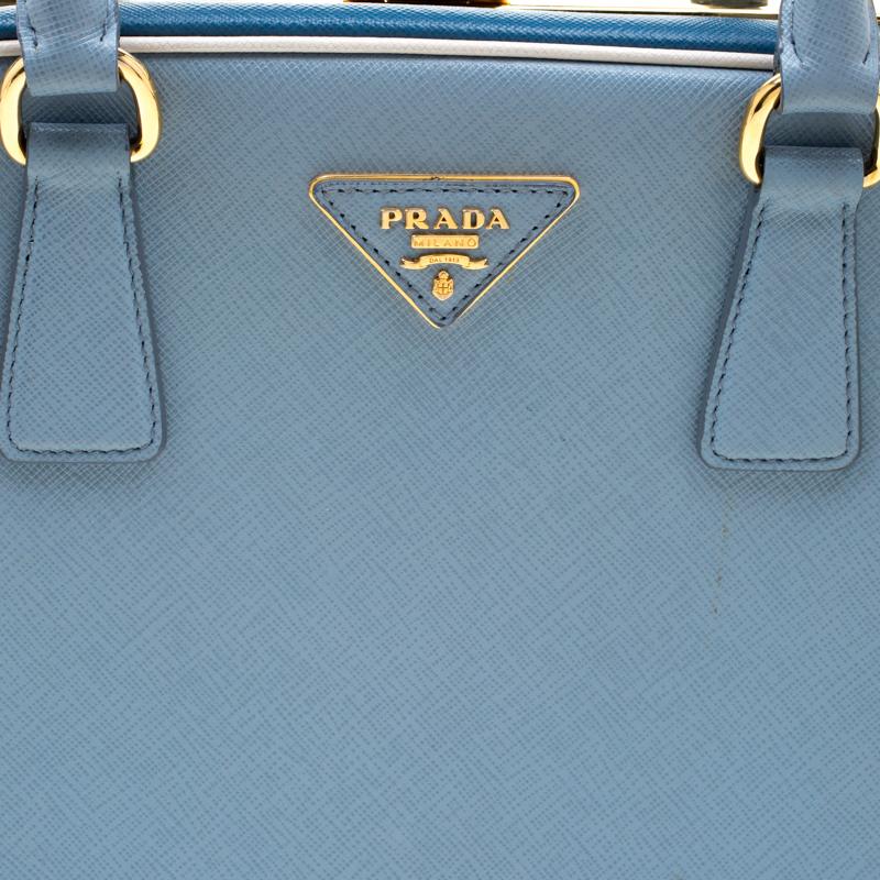 Prada Two Tone Blue Saffiano Leather Frame Top Handle Bag 2