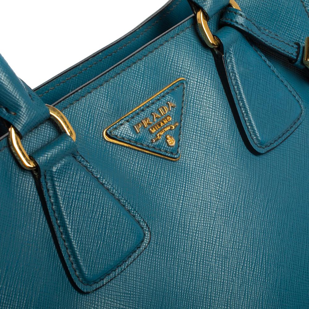 Prada Two Tone Blue Saffiano Leather Small Tote 8