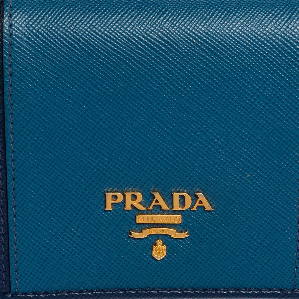 Prada Two Tone Blue Saffiano Lux Leather Flap Continental Wallet 2