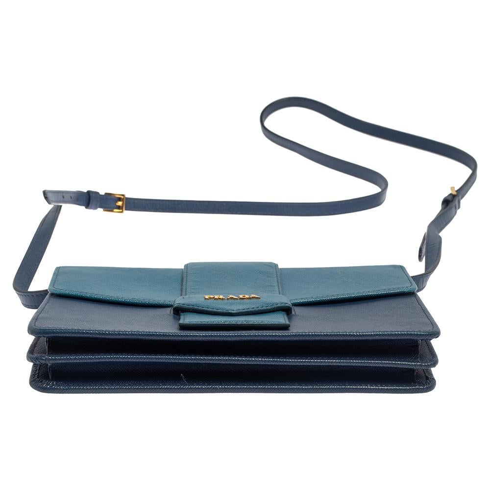 Prada Two Tone Blue Saffiano Lux Leather Flap Crossbody Bag 5