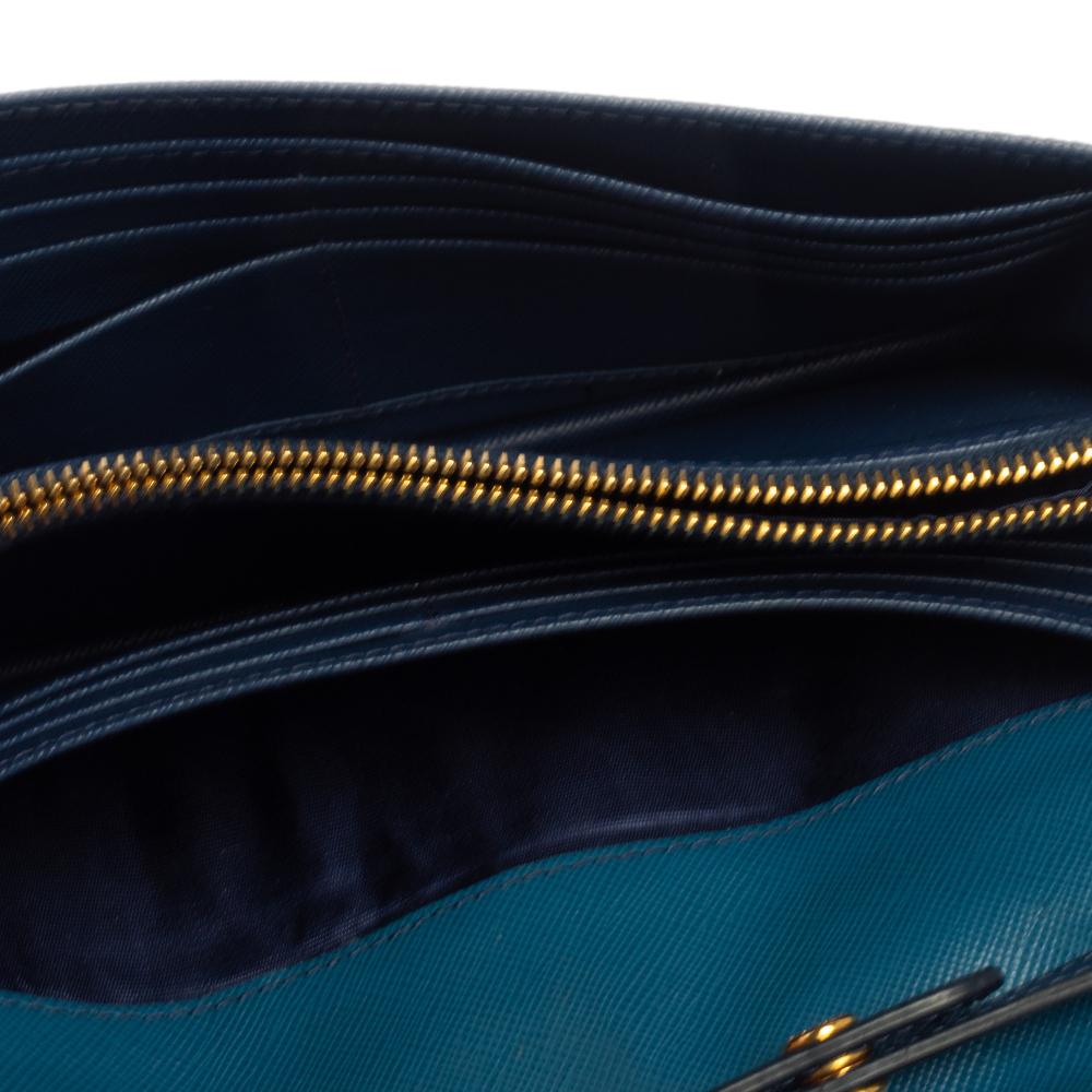Prada Two Tone Blue Saffiano Lux Leather Flap Crossbody Bag 4