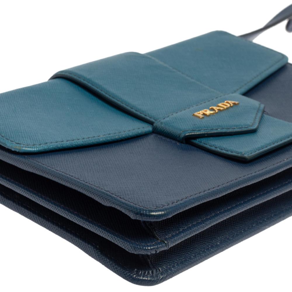 Prada Two Tone Blue Saffiano Lux Leather Flap Crossbody Bag 6