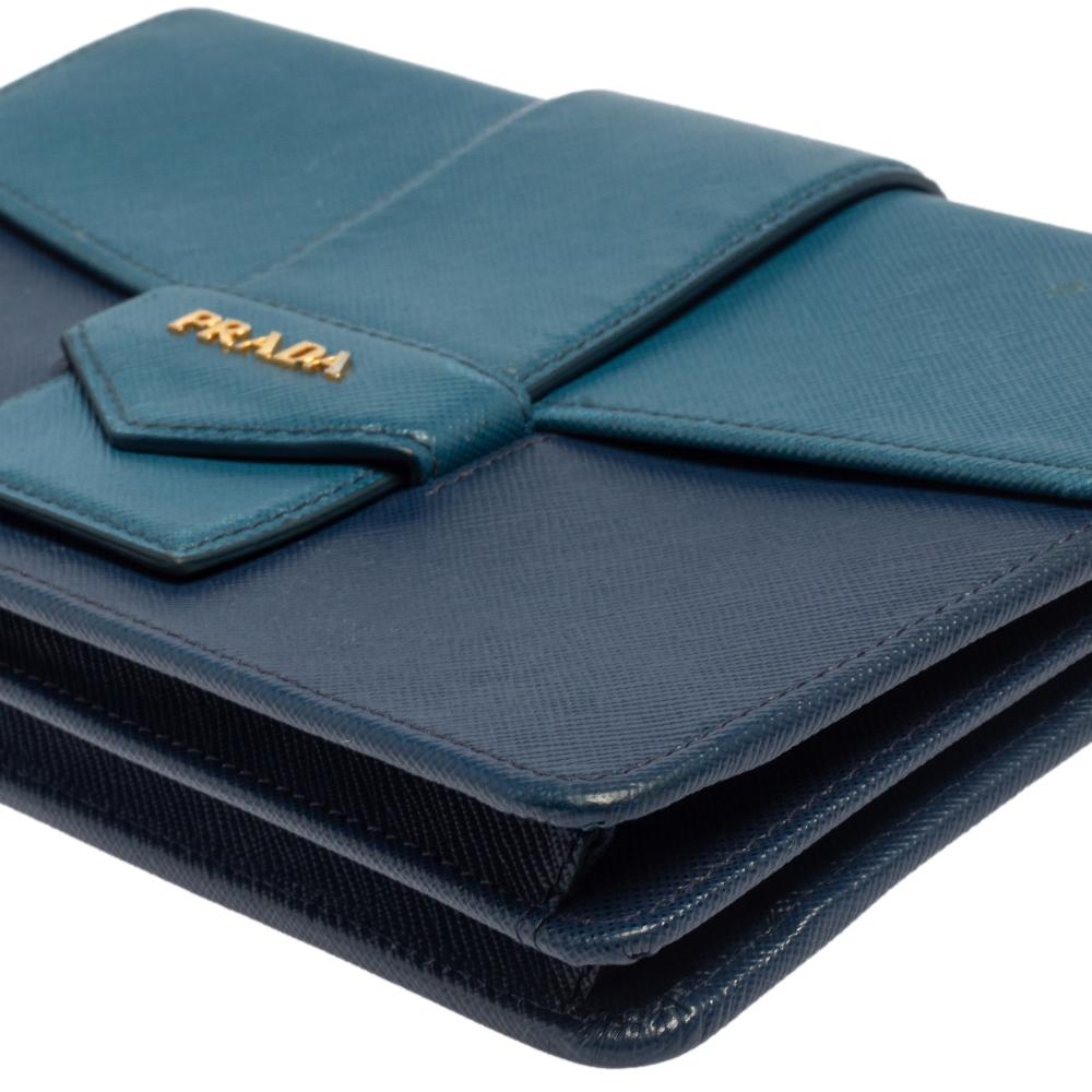 Prada Two Tone Blue Saffiano Lux Leather Flap Crossbody Bag 7