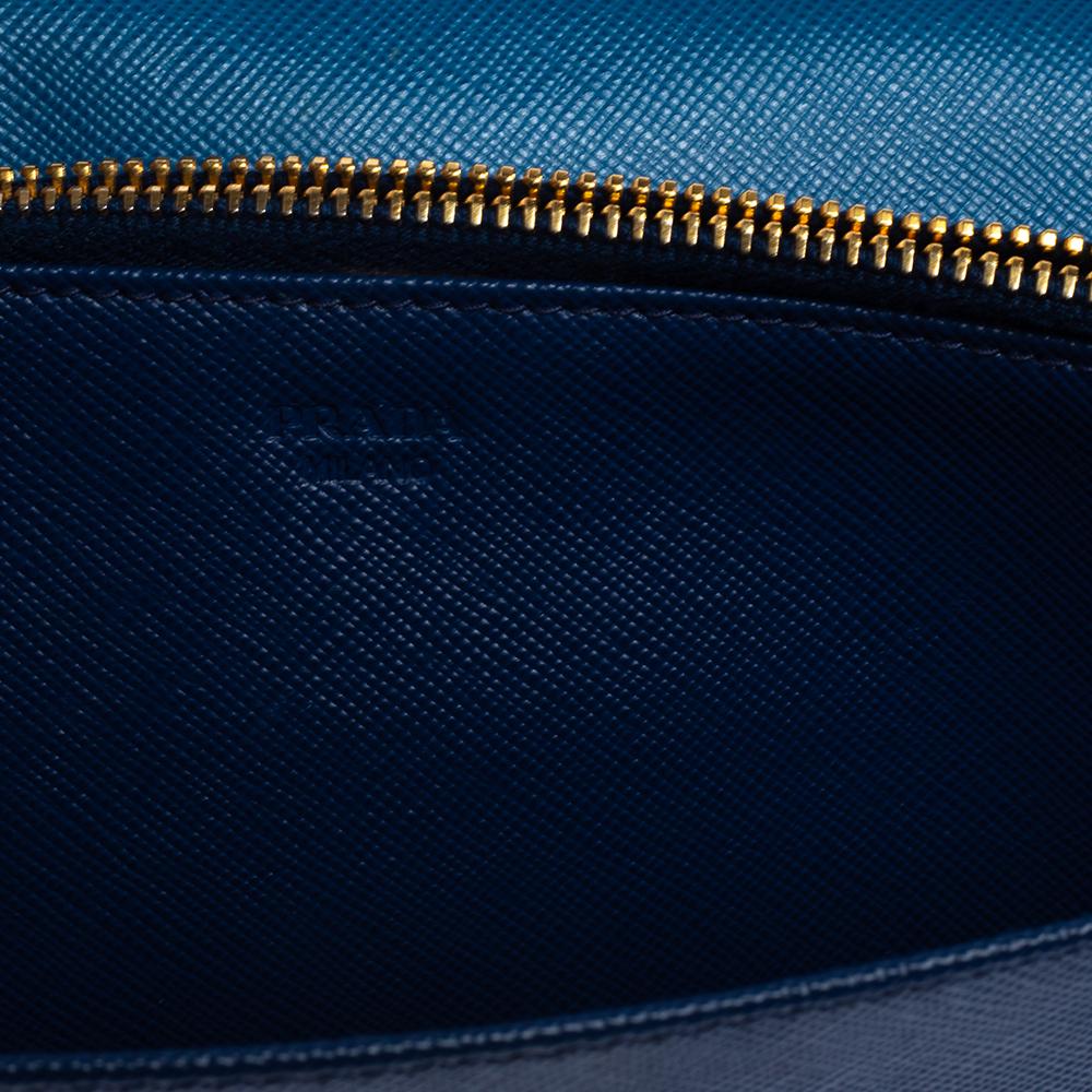 Women's Prada Two Tone Blue Saffiano Lux Leather Flap Crossbody Bag