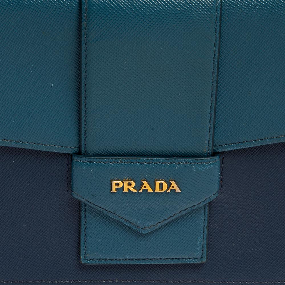 Prada Two Tone Blue Saffiano Lux Leather Flap Crossbody Bag 3