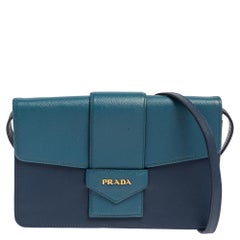 Prada Two Tone Blue Saffiano Lux Leather Flap Crossbody Bag