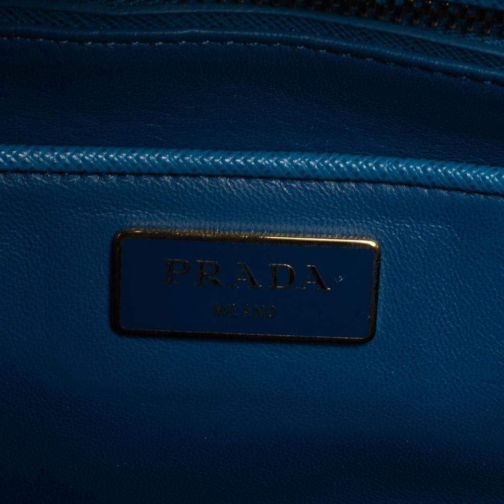 Prada Two Tone Blue Saffiano Lux Leather Pyramid Frame Satchel 2