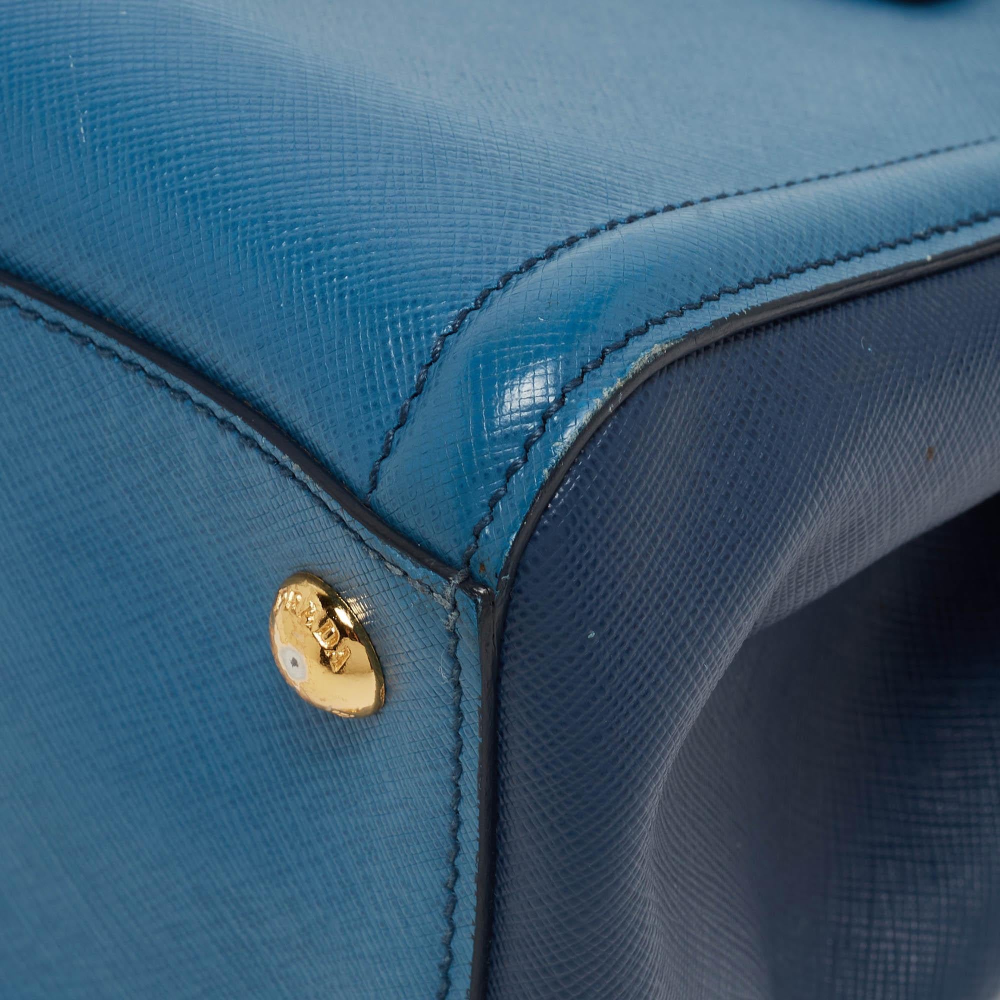 Prada Two Tone Blue Saffiano Lux Leather Tote For Sale 7