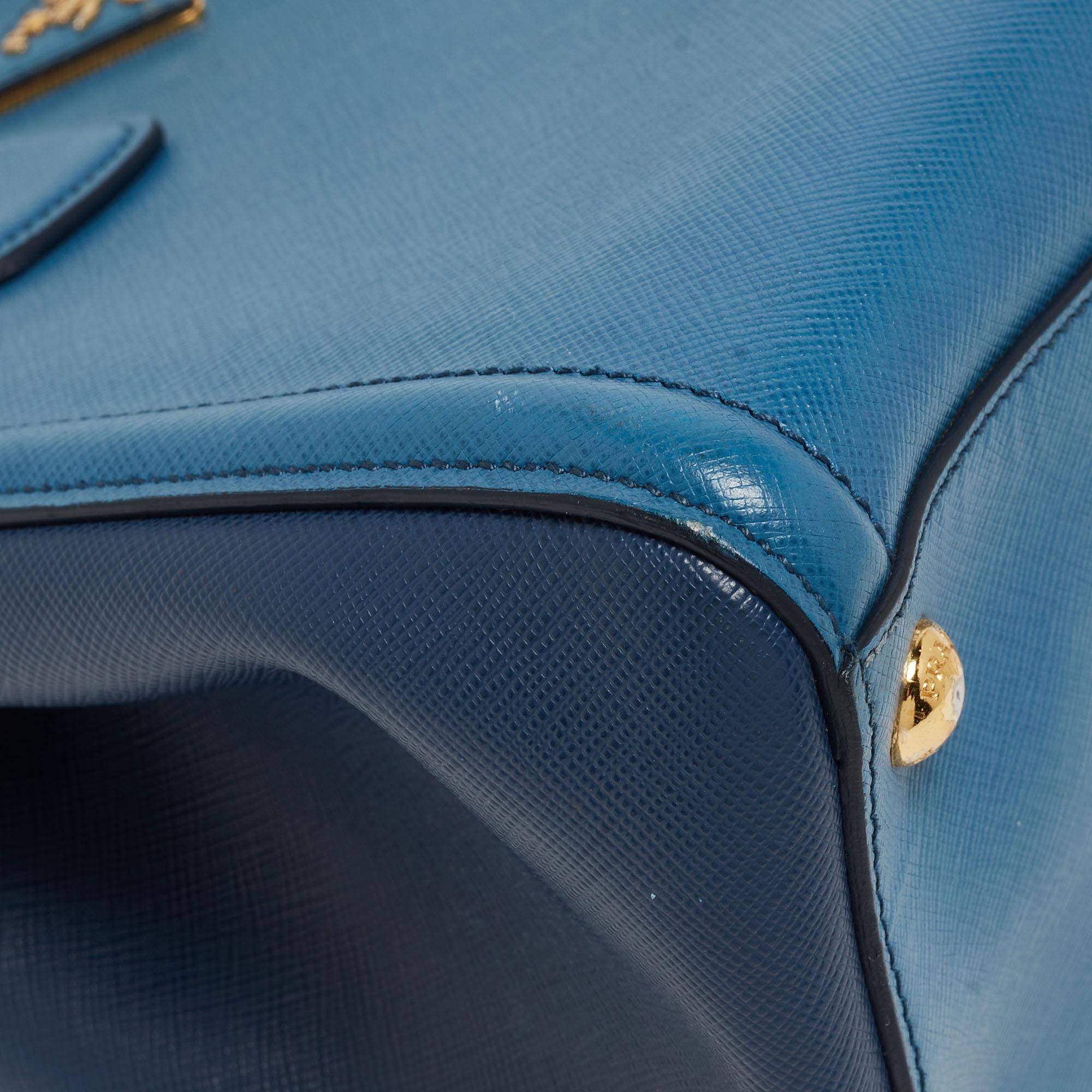 Prada Two Tone Blue Saffiano Lux Leather Tote For Sale 8