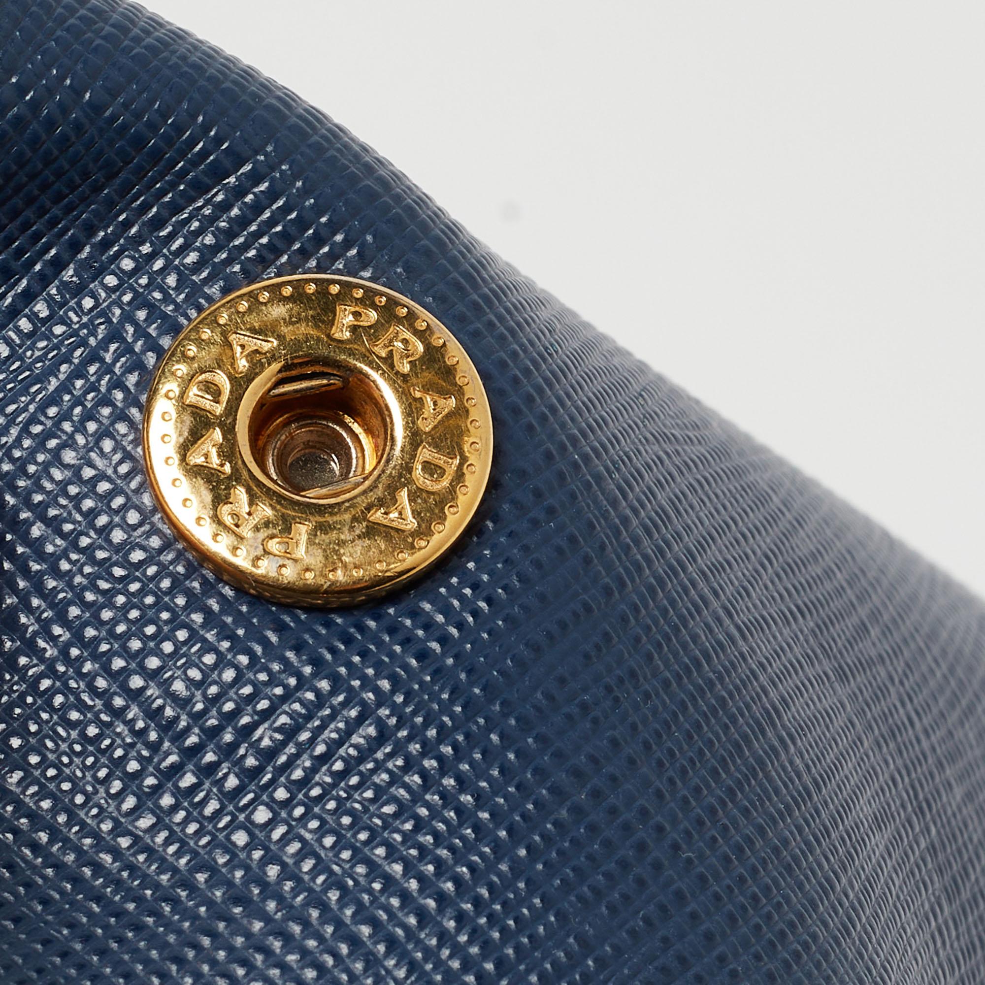 Prada Two Tone Blue Saffiano Lux Leather Tote For Sale 9