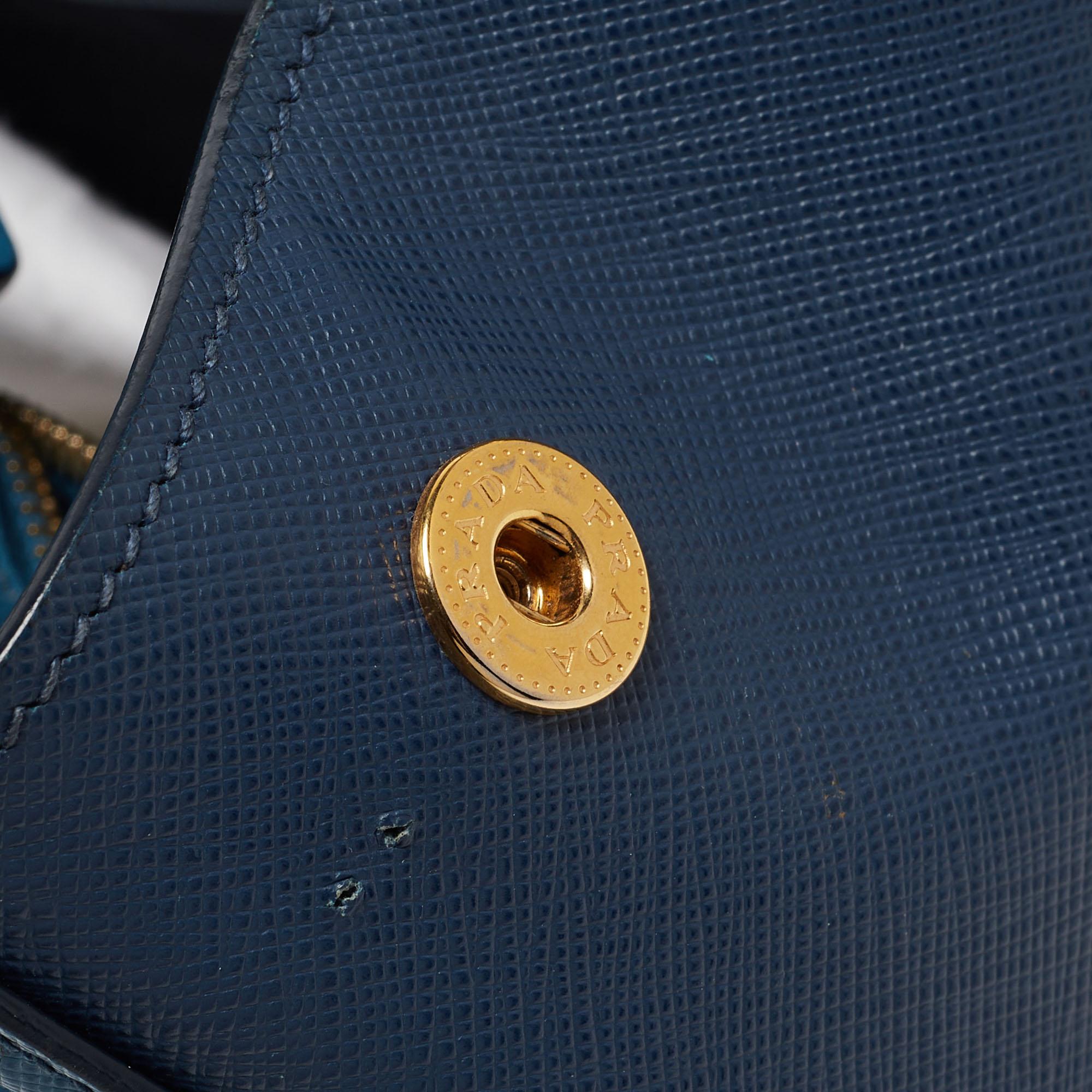 Prada Two Tone Blue Saffiano Lux Leather Tote For Sale 11