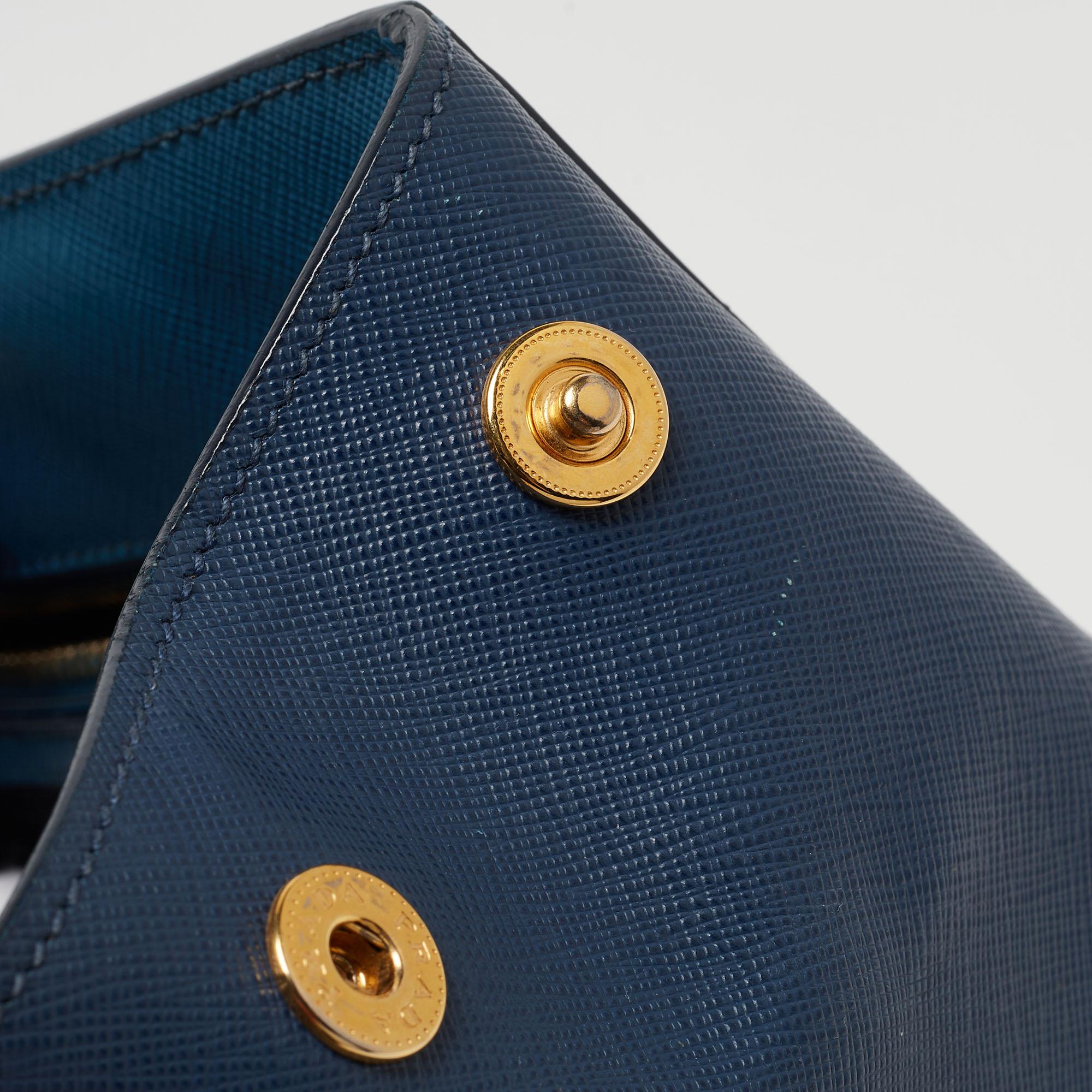 Prada Two Tone Blue Saffiano Lux Leather Tote For Sale 12