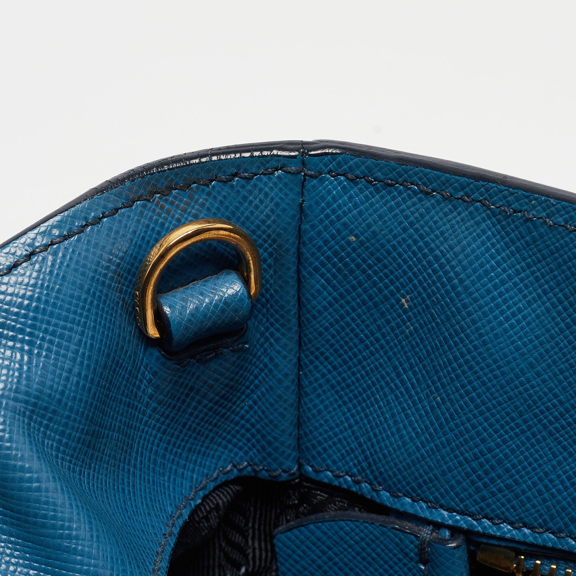 Prada Two Tone Blue Saffiano Lux Leather Tote For Sale 13