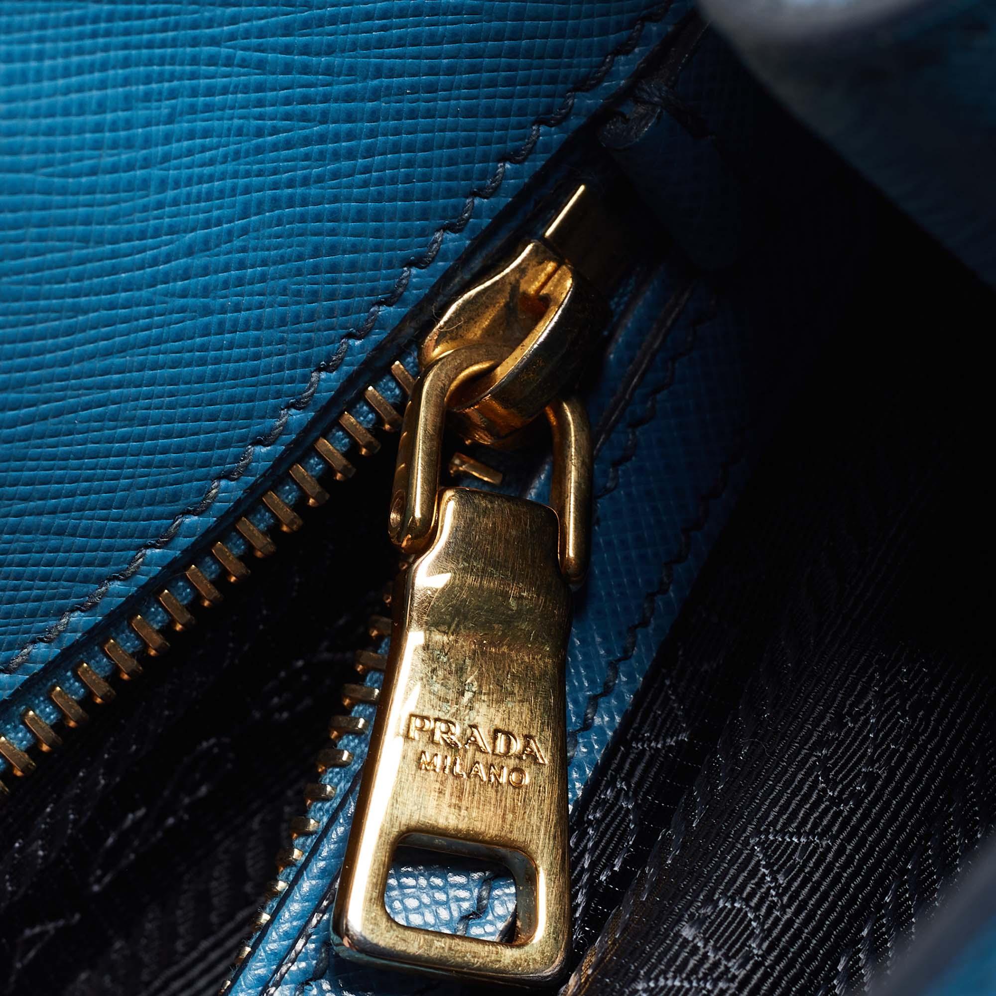 Prada Two Tone Blue Saffiano Lux Leather Tote For Sale 15